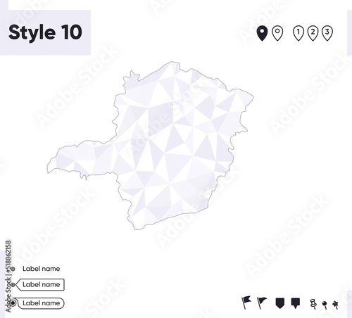 Minas Gerais, Brazil - white and gray low poly map, polygonal map. Outline map. Vector illustration.