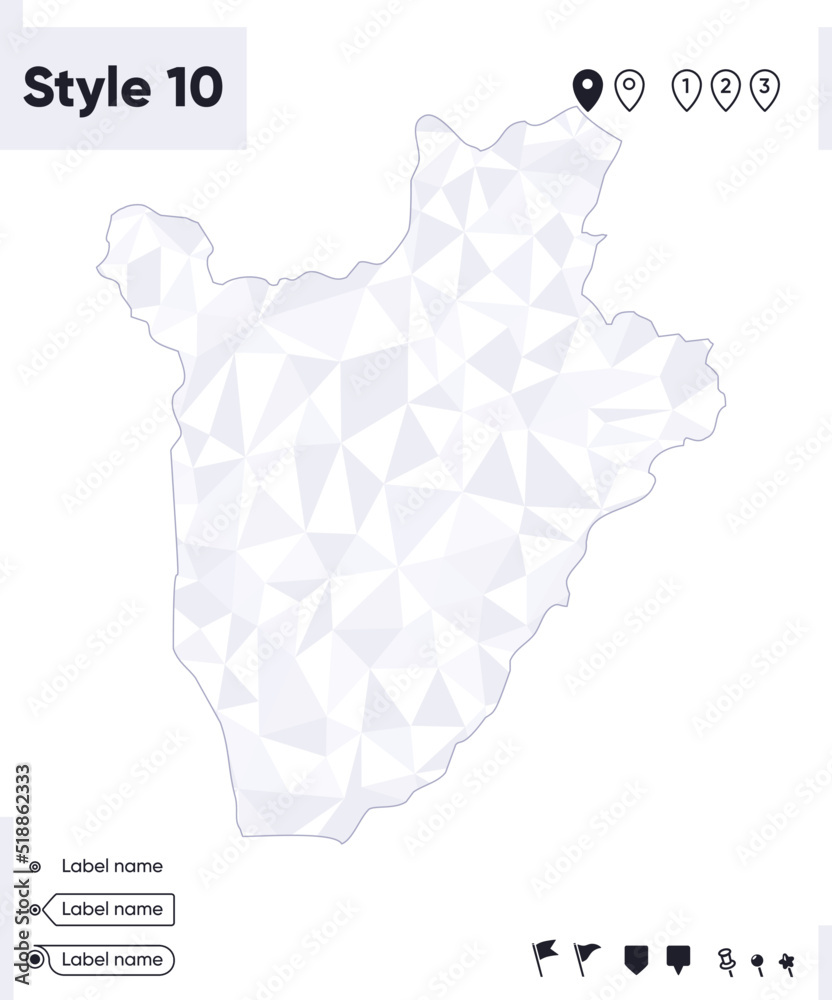 Burundi - white and gray low poly map, polygonal map. Outline map. Vector illustration.