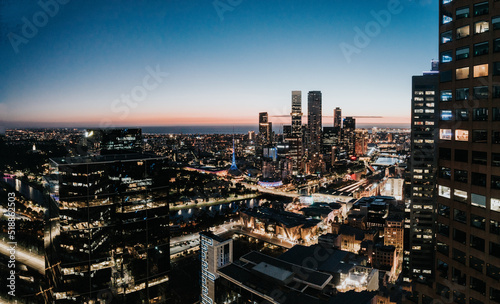 Aerial night view of the Melbourne CBD skyline  Australia