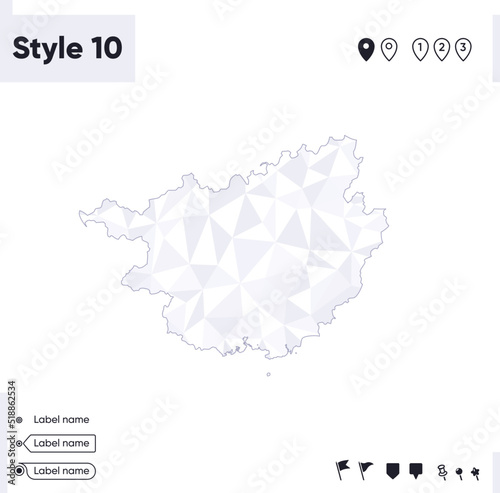 Guangxi, China - white and gray low poly map, polygonal map. Outline map. Vector illustration.
