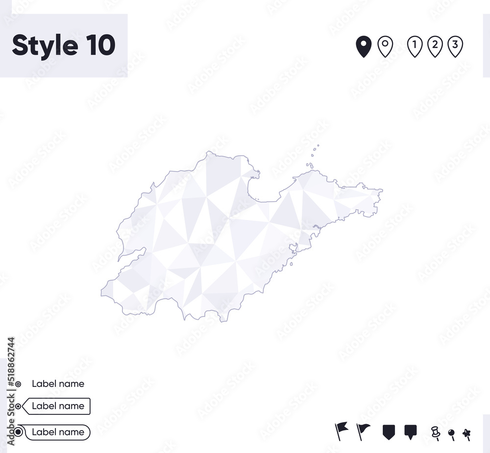 Shandong, China - white and gray low poly map, polygonal map. Outline map. Vector illustration.