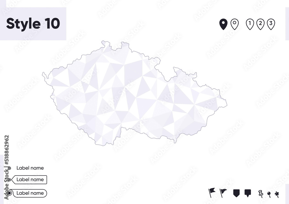 Czech Republic - white and gray low poly map, polygonal map. Outline map. Vector illustration.