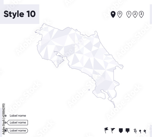 Costa Rica - white and gray low poly map, polygonal map. Outline map. Vector illustration.