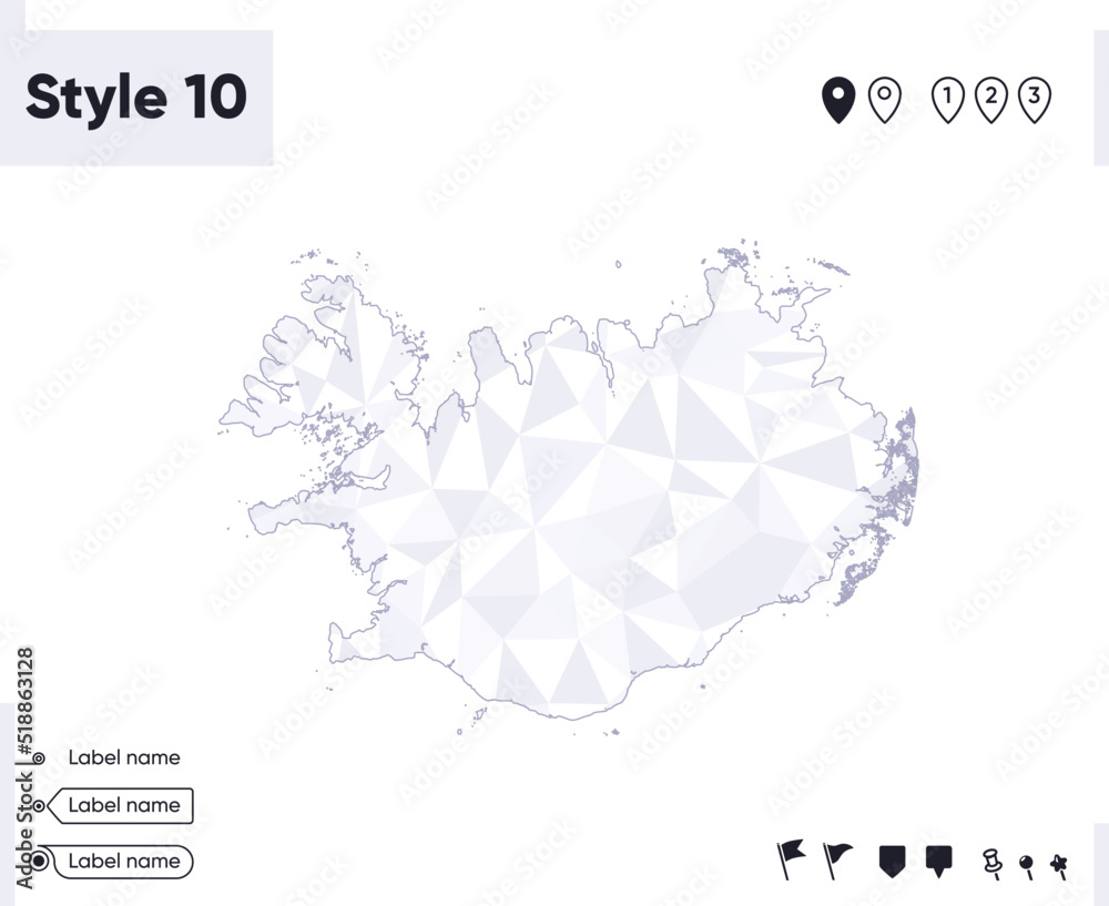 Iceland - white and gray low poly map, polygonal map. Outline map ...