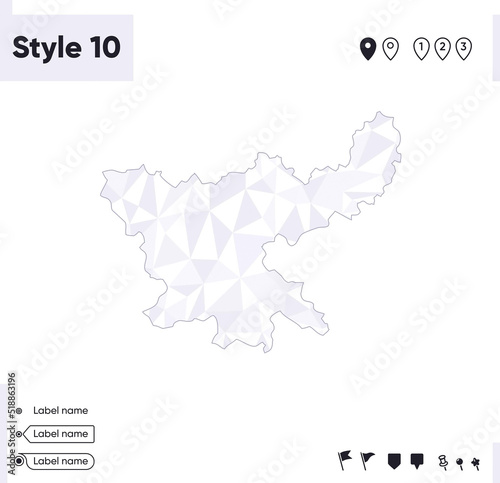 Jharkhand, India - white and gray low poly map, polygonal map. Outline map. Vector illustration.