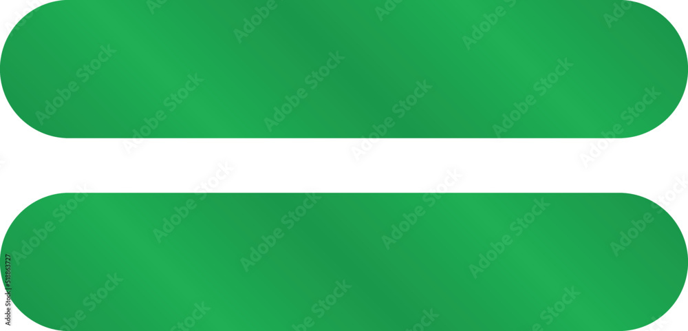 Symbol of equals or equality in metallic green color Symbol of equals or equality in metallic green color