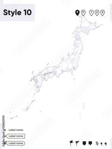 Japan - white and gray low poly map, polygonal map. Outline map. Vector illustration.