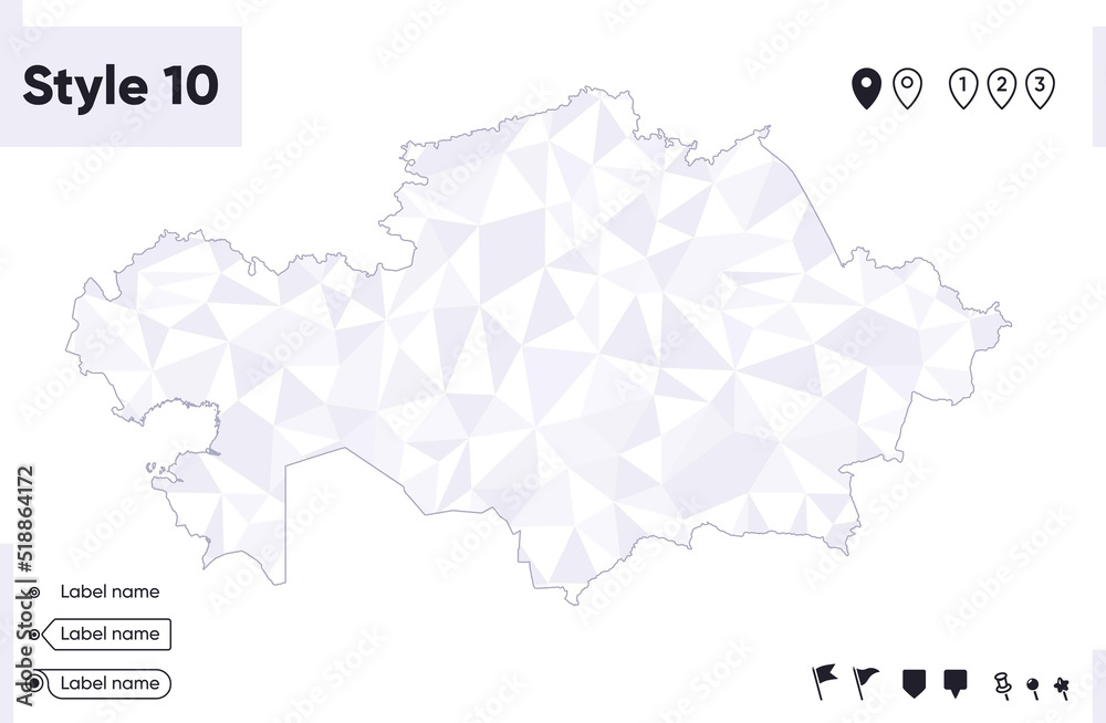 Kazakhstan - white and gray low poly map, polygonal map. Outline map. Vector illustration.