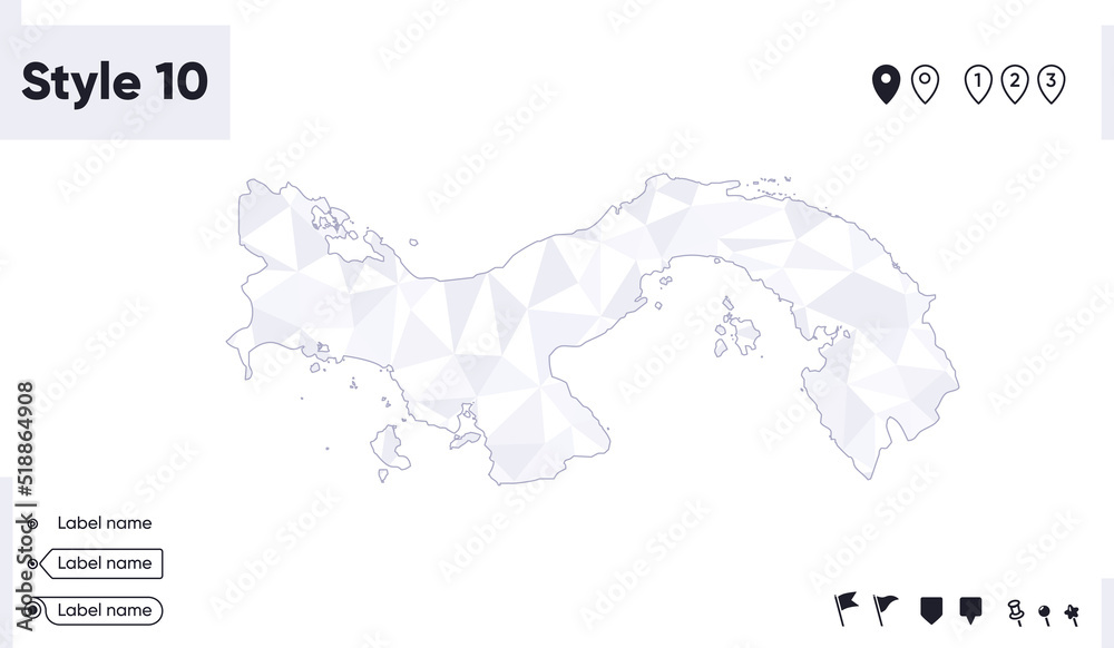 Naklejka premium Panama - white and gray low poly map, polygonal map. Outline map. Vector illustration.