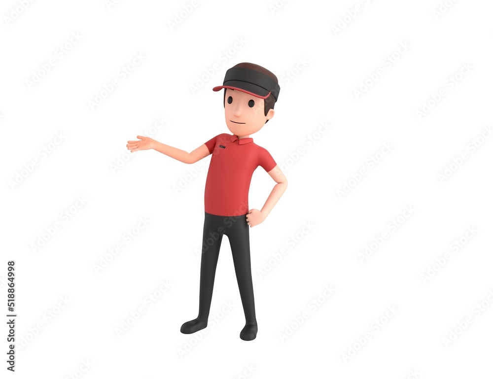 Fast Food Restaurant Worker character open hand palm in 3d rendering.