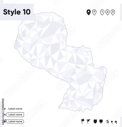 Paraguay - white and gray low poly map, polygonal map. Outline map. Vector illustration.