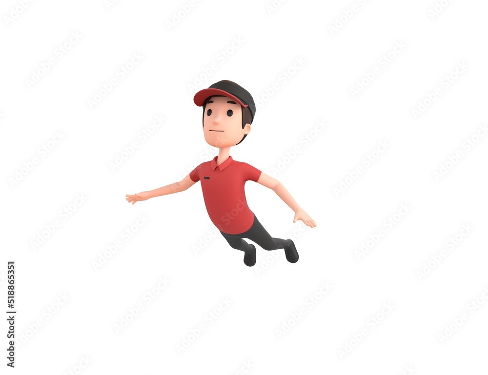 Fast Food Restaurant Worker character flying in 3d rendering.