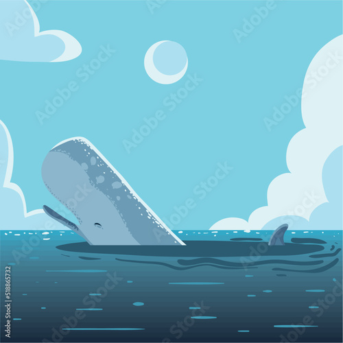 sperm whale in the surface sea