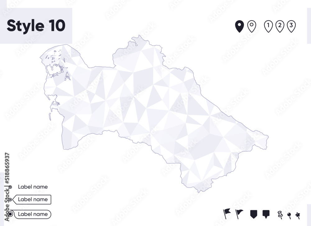 Turkmenistan - white and gray low poly map, polygonal map. Outline map. Vector illustration. Turkmenistan - white and gray low poly map, polygonal map. Outline map. Vector illustration.