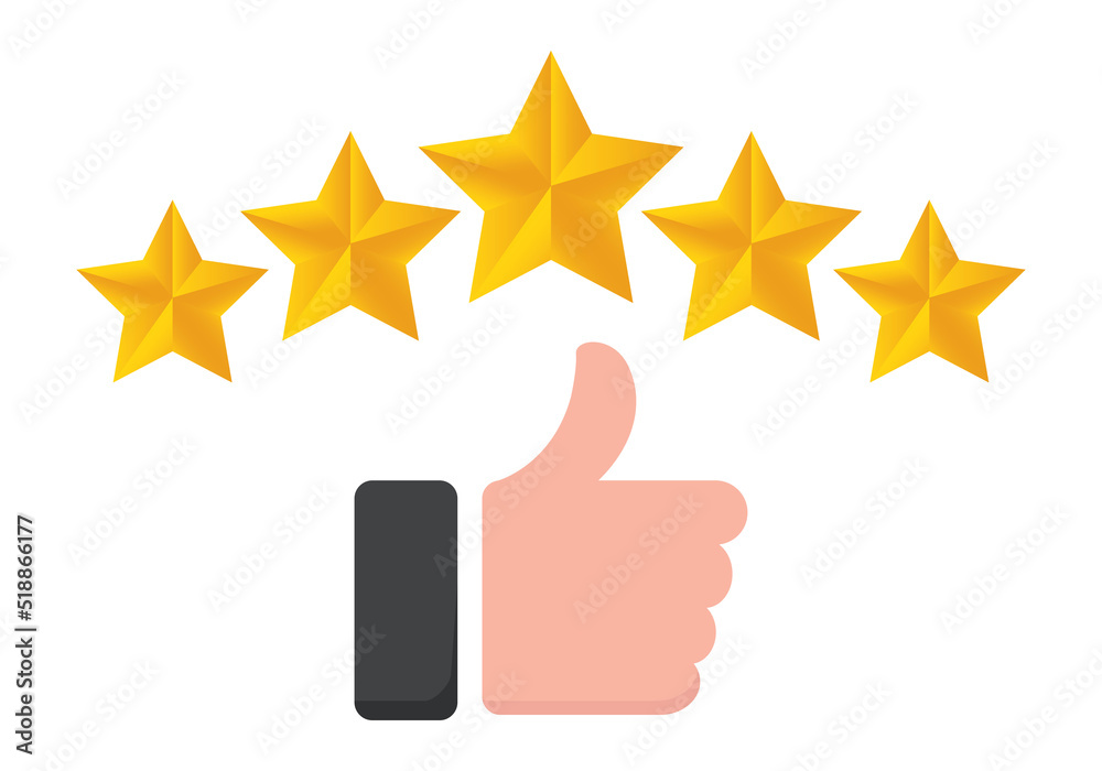 Customer review rating with 5 stars and thumb-up vector illustration Customer review rating with 5 stars and thumb-up vector illustration