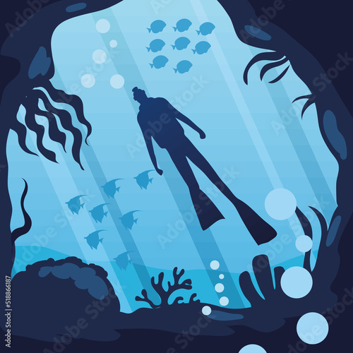 undersea diver corals and reef
