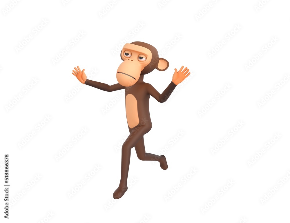 Monkey character running away in 3d rendering. Monkey character running away in 3d rendering.