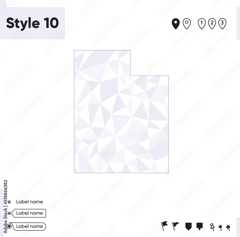 Fototapeta premium Utah, USA - white and gray low poly map, polygonal map. Outline map. Vector illustration.