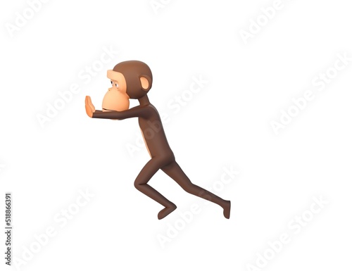 Canvas Print Monkey character pushing wall in 3d rendering.
