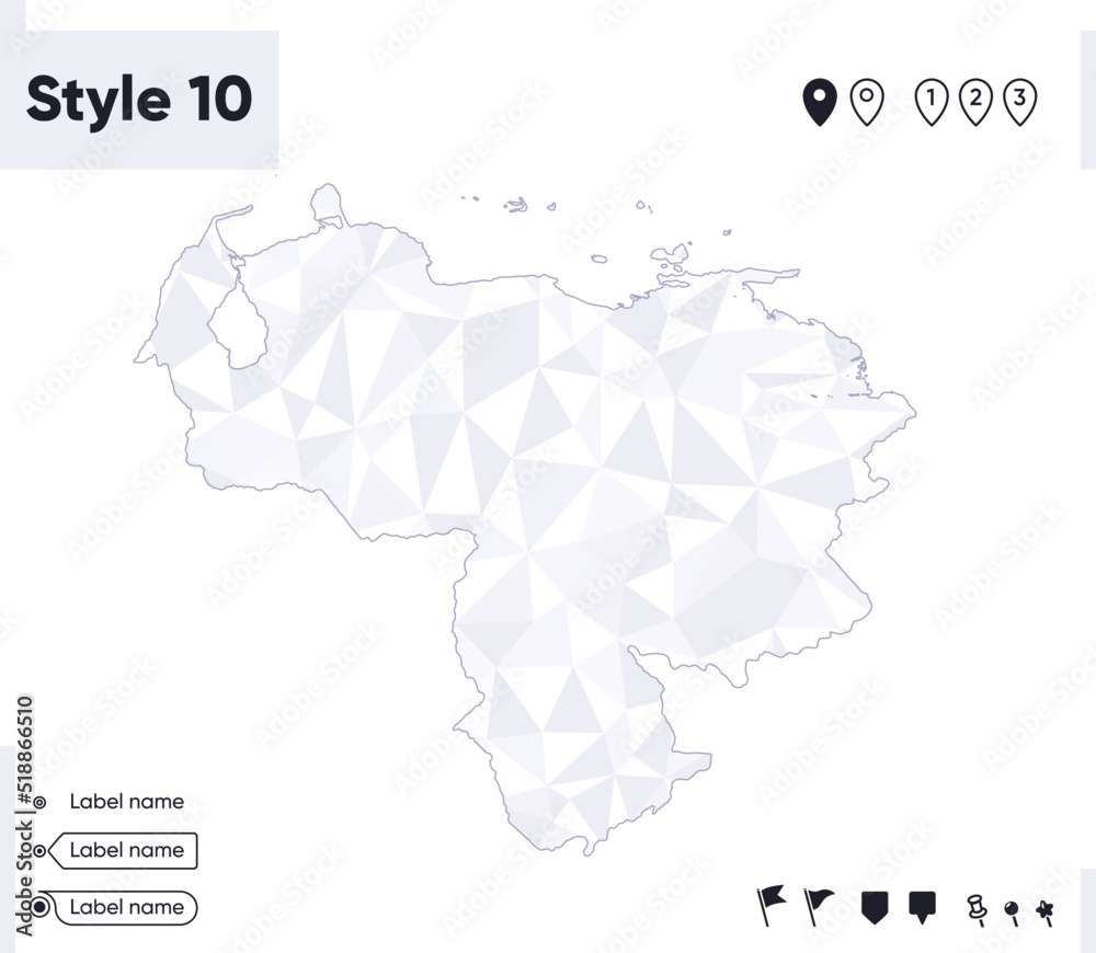 Venezuela - white and gray low poly map, polygonal map. Outline map. Vector illustration. Venezuela - white and gray low poly map, polygonal map. Outline map. Vector illustration.