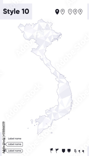 Vietnam - white and gray low poly map, polygonal map. Outline map. Vector illustration.