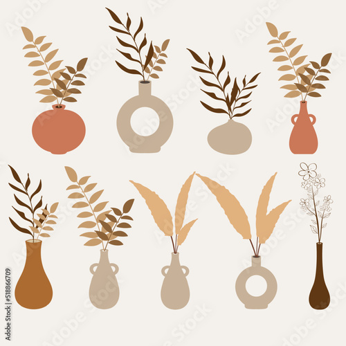 Vase Modern with Flower in earth tone color, Nordic vase illustration