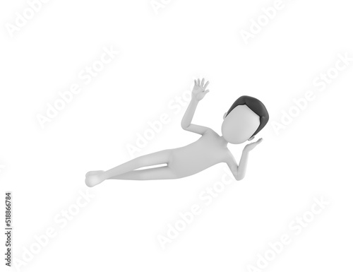 Stick Man with Hair character lying on floor and say hi in 3d rendering.