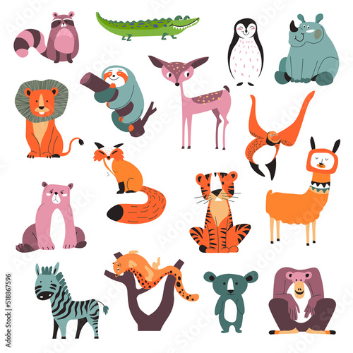 Wild animals  small cartoon characters vector