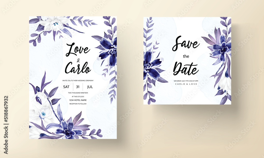 Obraz premium wedding invitation card with beautiful navy floral
