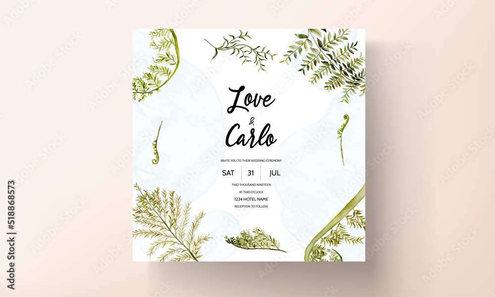 elegant watercolor leaves invitation card template