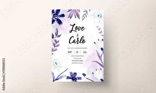 wedding invitation card with beautiful navy floral