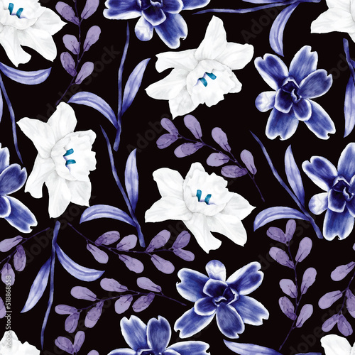beautiful navy floral seamless pattern