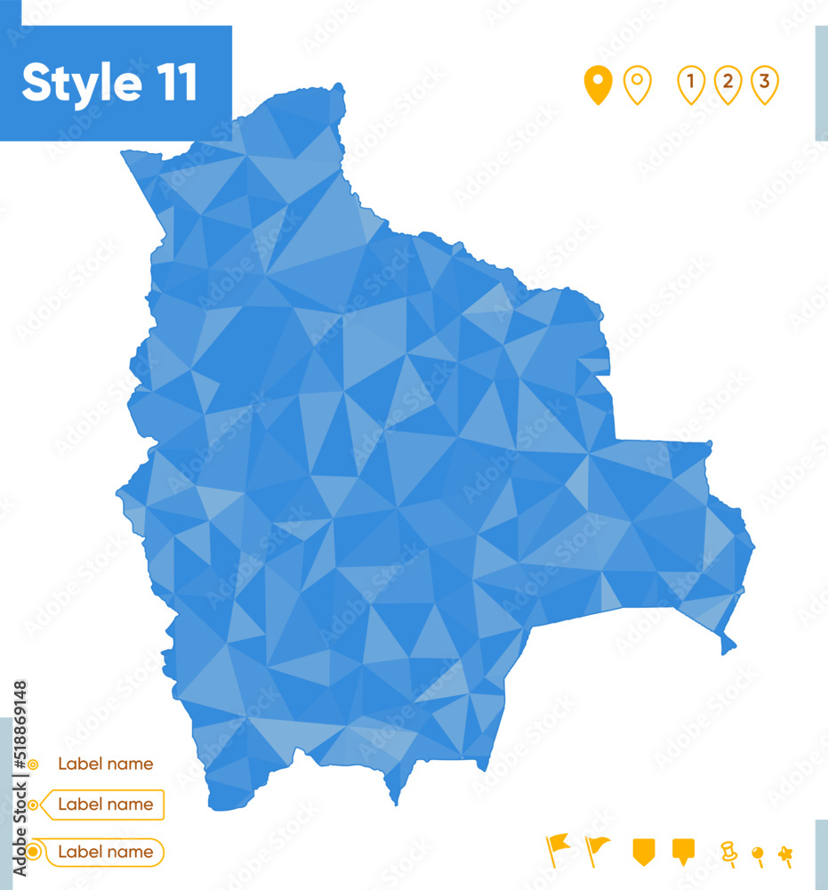 Bolivia - blue low poly map, polygonal map. Outline map. Vector illustration. Bolivia - blue low poly map, polygonal map. Outline map. Vector illustration.