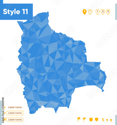 Bolivia - blue low poly map, polygonal map. Outline map. Vector illustration.