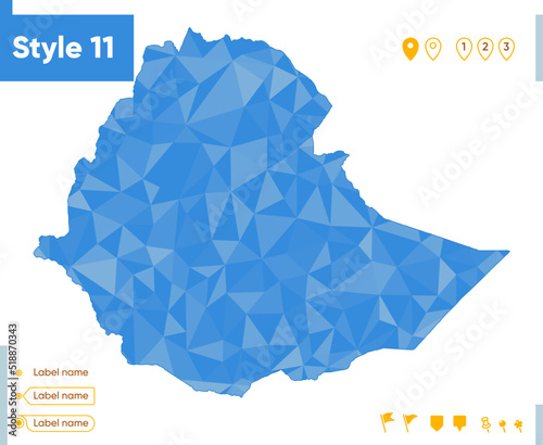 Ethiopia - blue low poly map, polygonal map. Outline map. Vector illustration.