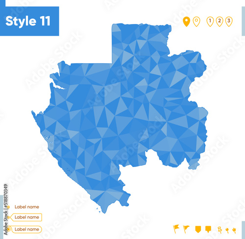 Gabon - blue low poly map, polygonal map. Outline map. Vector illustration.
