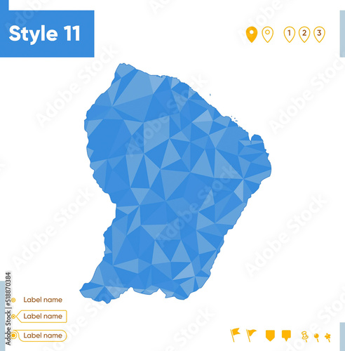 Guyane - blue low poly map, polygonal map. Outline map. Vector illustration.