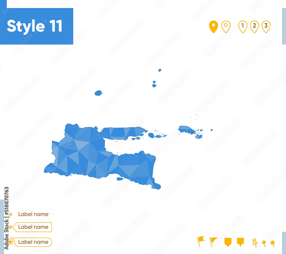 East Java, Indonesia - blue low poly map, polygonal map. Outline map. Vector illustration.