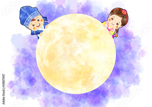 Graphic images of Korean traditional holiday Chuseok(Thanksgiving day) with a full moon photo