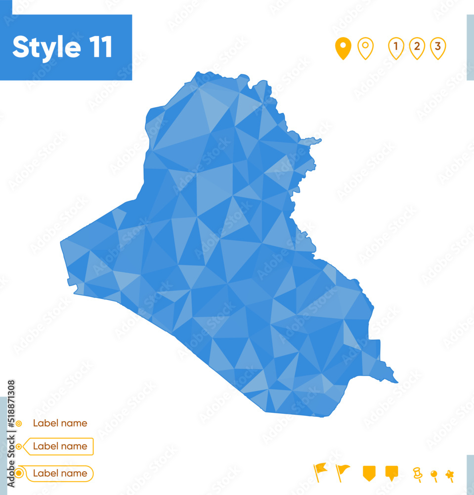 Iraq - blue low poly map, polygonal map. Outline map. Vector illustration.