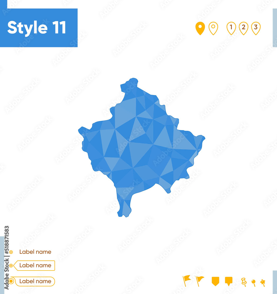 Kosovo - blue low poly map, polygonal map. Outline map. Vector illustration. Kosovo - blue low poly map, polygonal map. Outline map. Vector illustration.