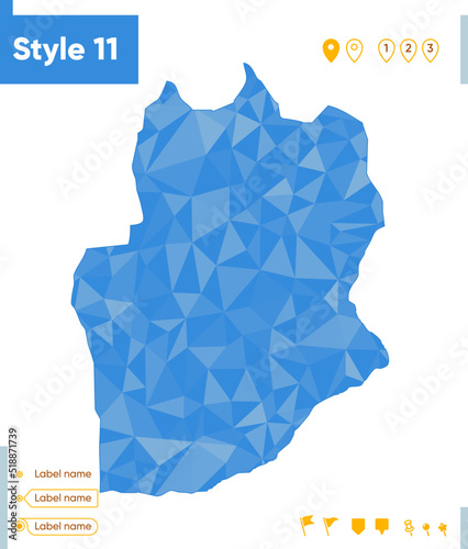 Dornogovi, Mongolia - blue low poly map, polygonal map. Outline map. Vector illustration.