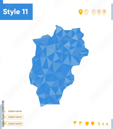 Ovorkhangai, Mongolia - blue low poly map, polygonal map. Outline map. Vector illustration.