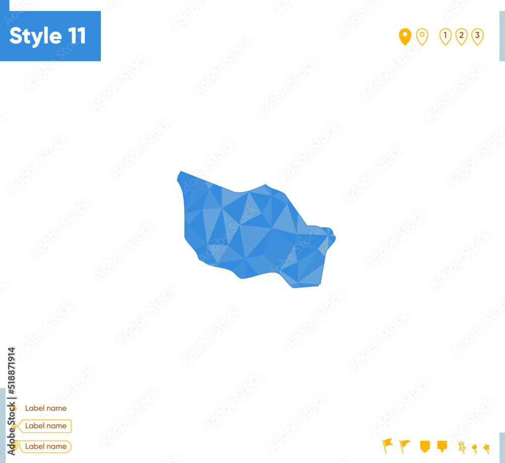 Ulaanbaatar, Mongolia - blue low poly map, polygonal map. Outline map. Vector illustration.