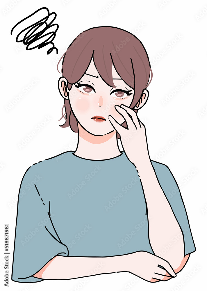 苛立ち胡乱げな目で見てくる若い女性のイラスト 苛立ち胡乱げな目で見てくる若い女性のイラスト