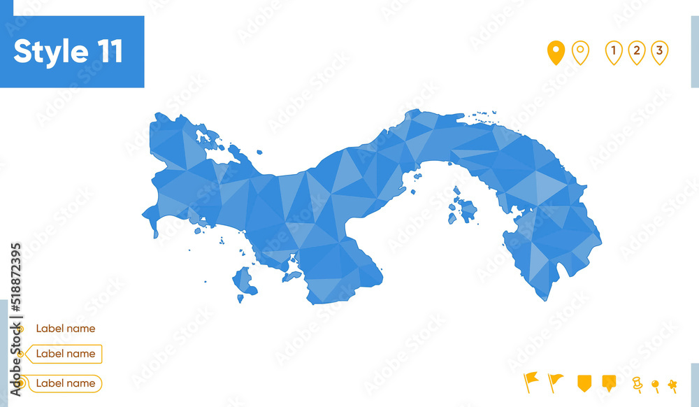 Panama - blue low poly map, polygonal map. Outline map. Vector illustration.