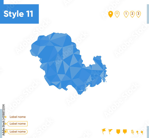 Vestfold Og Telemark, Norway - blue low poly map, polygonal map. Outline map. Vector illustration.