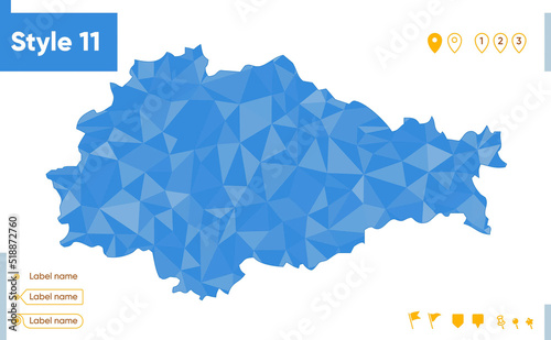Kursk Region, Russia - blue low poly map, polygonal map. Outline map. Vector illustration.