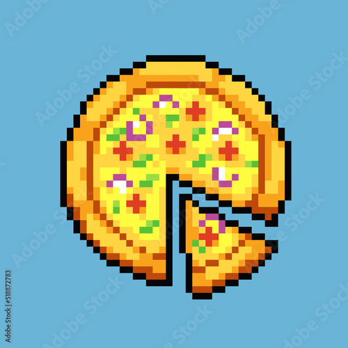 Fully editable pixel art vector illustration pizza for game development,
graphic design, poster and art.
