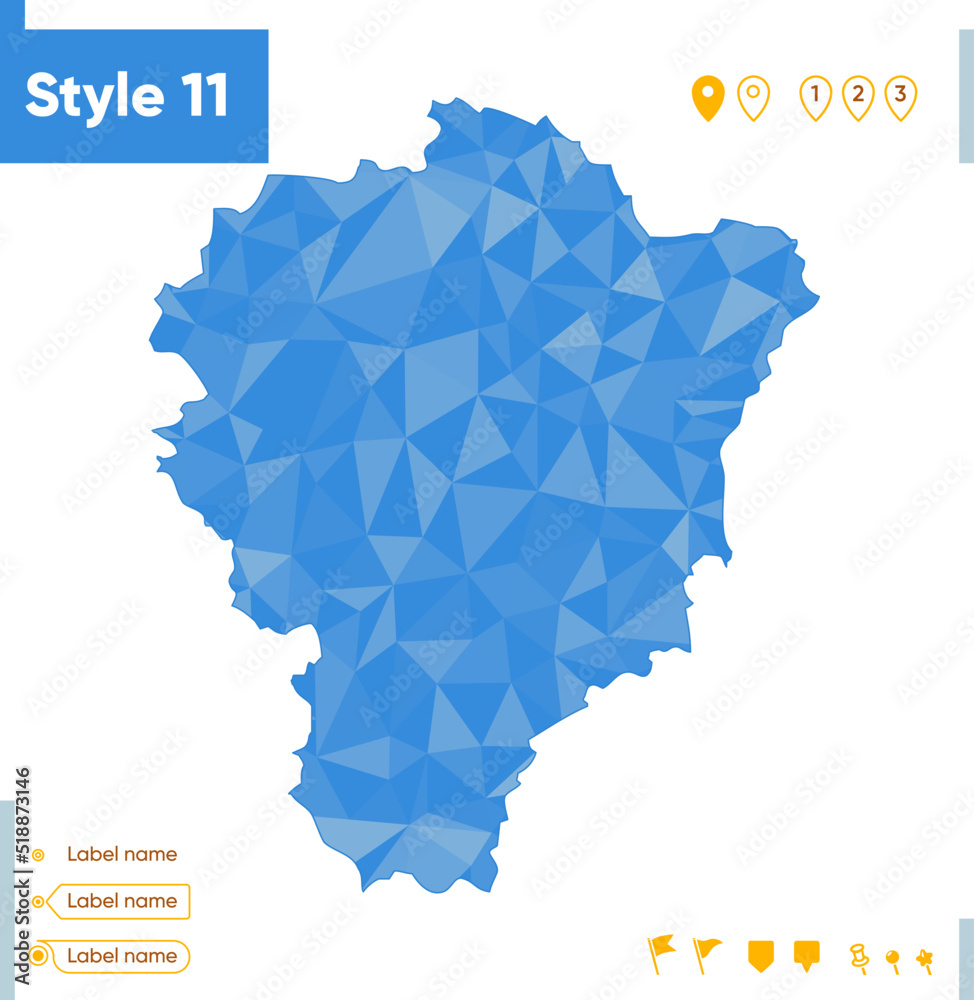 Yaroslavl Region, Russia - blue low poly map, polygonal map. Outline map. Vector illustration. Yaroslavl Region, Russia - blue low poly map, polygonal map. Outline map. Vector illustration.